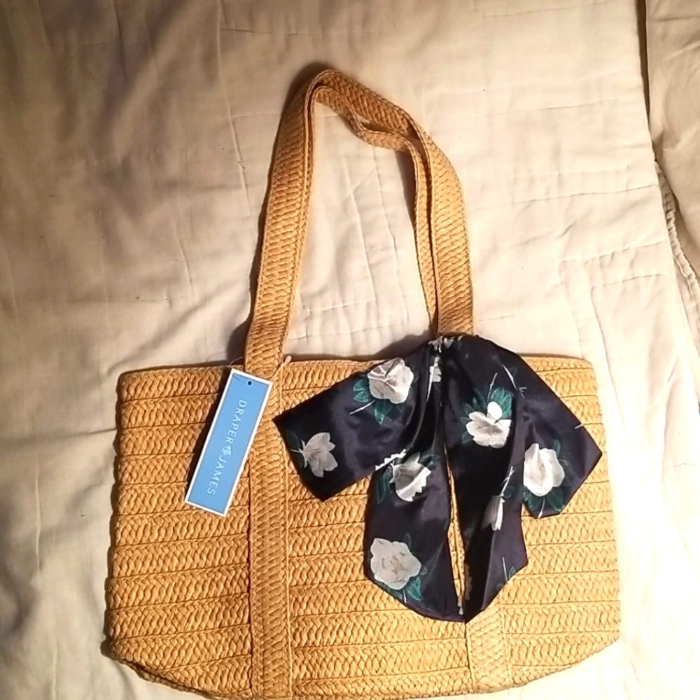 Straw Bag with Floral Scarf